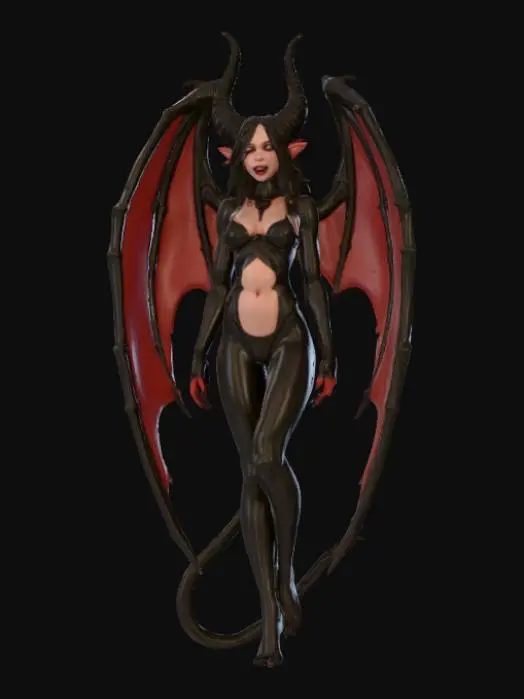 3D model for Animal humanoid female scary extra arms horns tail wings teeth