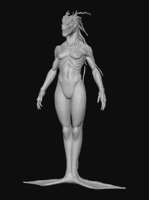 3D model for Mermaid scary deep sea creature hybrid eel