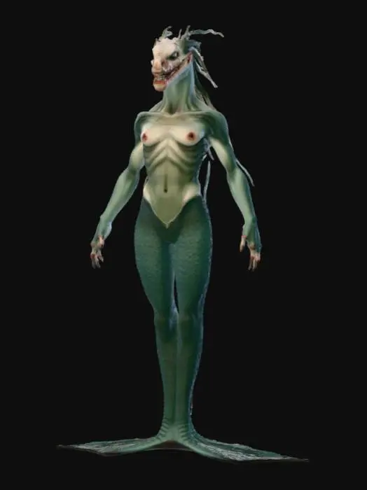 3D model for Mermaid scary deep sea creature hybrid eel