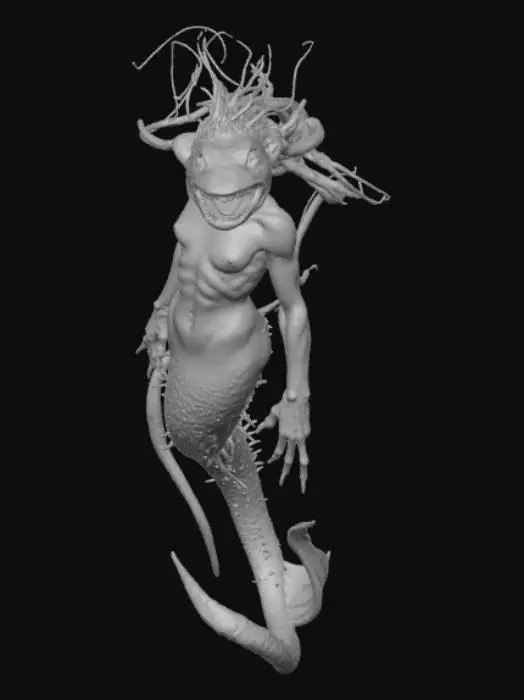 3D model for Mermaid scary deep sea creature hybrid jellyfish