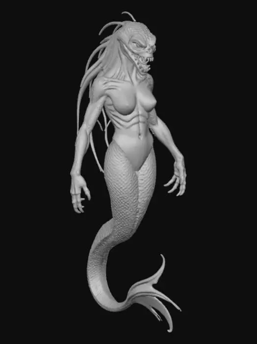 3D model for Mermaid scary deep sea creature hybrid eel