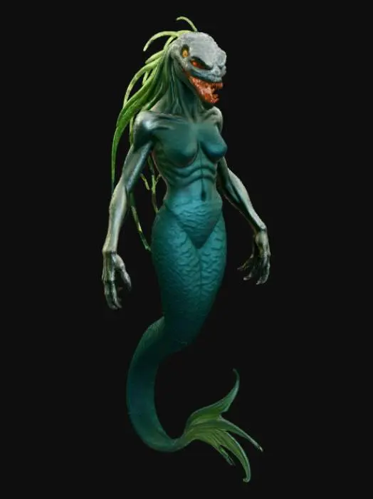 3D model for Mermaid scary deep sea creature hybrid eel
