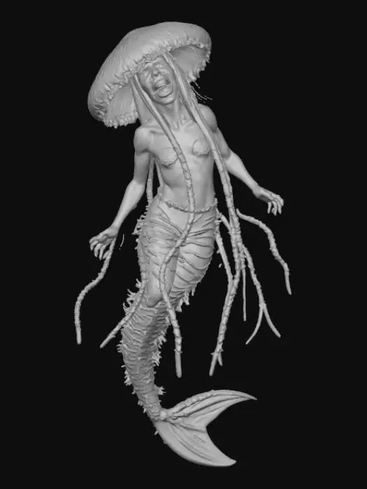 3D model for Mermaid scary deep sea creature hybrid jellyfish