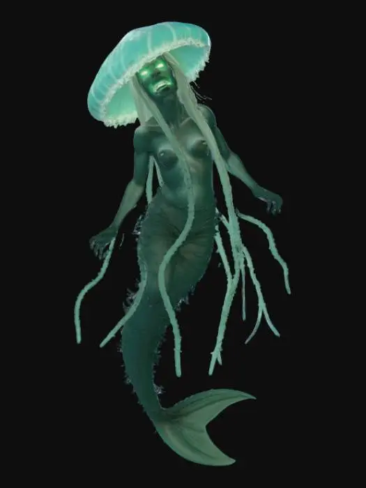 3D model for Mermaid scary deep sea creature hybrid jellyfish
