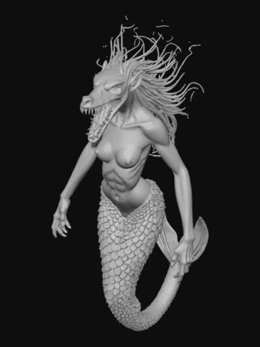 3D model for Mermaid scary deep sea creature hybrid fish