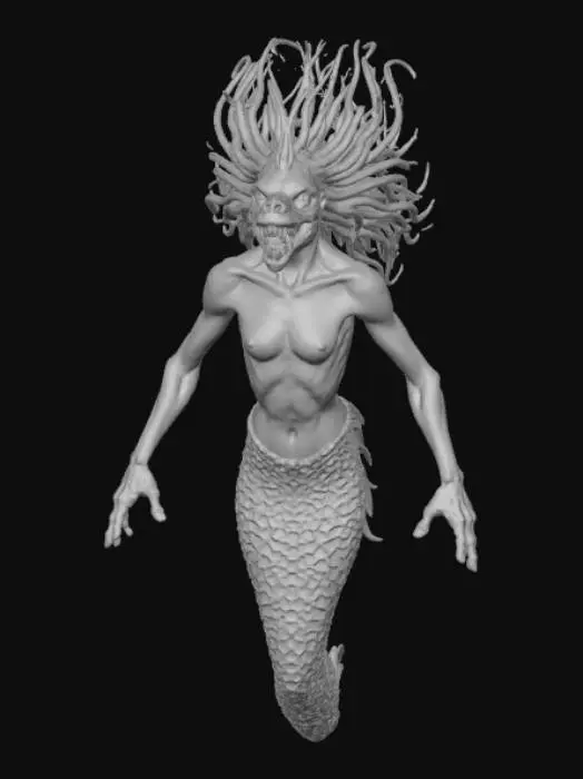 3D model for Mermaid scary deep sea creature hybrid fish