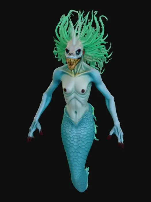3D model for Mermaid scary deep sea creature hybrid fish