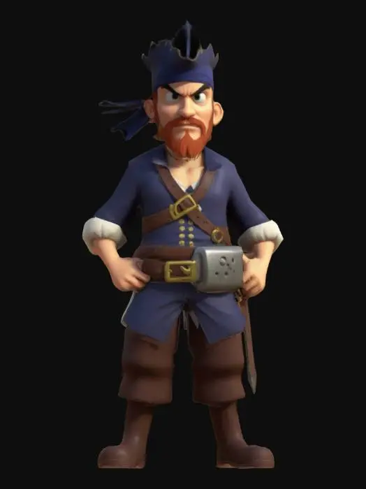 3D model for Pirate, Nintendo 64, cartoon, sharp topology, short hair, symmetry, bold, stylized, bandanna