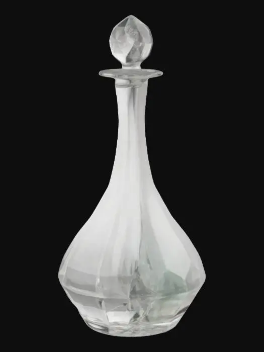 3D model for A realistic empty glass crystal decanter shaped like a cut gemstone.