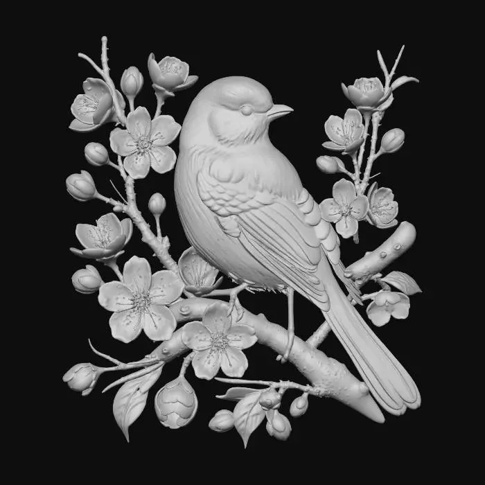3D model for #EasterEgg2026# Bluebird on Cherry Blossom Branch