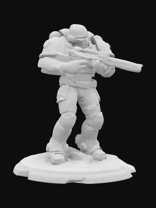 3D model for an ultra-high quality, high poly, 4k resolution 3d model of a Fallout: 4 Brotherhood of Steel soldier in battle-worn T-60 Power armor stood in a dynamic battle-ready pose, wielding a SPAS-12, in a post-apocalyptic wasteland. Richly detailed, with a base intricately crafted to reflect the setting. Designed in the style of a Warhammer miniature.