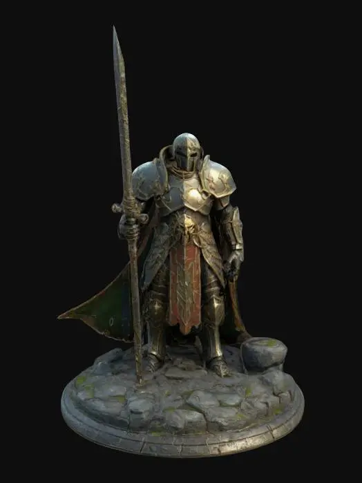 3D model for an ultra-high quality, medium poly, 4k resolution 3d model. Elden Ring themed Warhammer miniature. layered texture work, and dynamic lighting shaders. Intricately detailed base that reflects the setting.