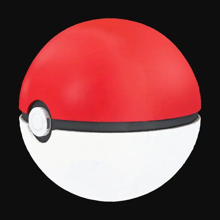 3D model for "Create a high-resolution 3D render of a Pokéball in the official Pokémon HOME visual style. The model should feature a perfectly spherical shape with smooth, clean geometry, metallic red upper shell, white lower shell, and a glossy black central band with a circular button in the middle. Apply realistic materials with subtle reflections and clearcoat effects to mimic painted metal and plastic surfaces. Lighting should be soft, balanced, and neutral, highlighting the glossy finish without harsh shadows. The Pokéball should be rendered as a game-ready asset with accurate proportions and clean topology. Transparent background, no additional effects or environment.