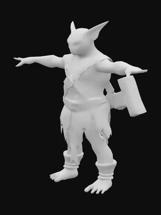 3D model for a low Poly Goblin Berserker standing in a t-pose, green skin under 20000 polygons
