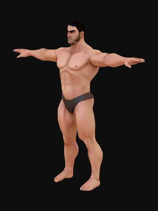 3D model for Give me a bulky low poly man wearing nothing. T Pose preferably
