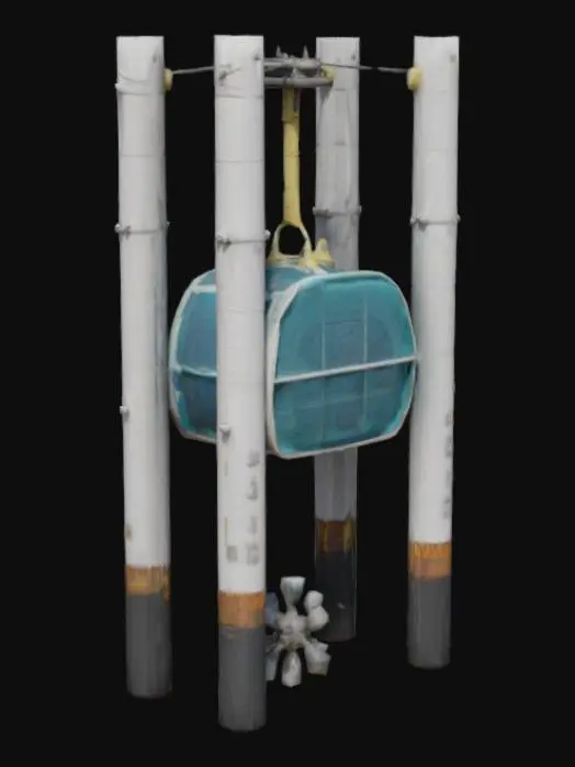 3D model for telepherique sous marin avec cabine et une bonbonne de gaz qui fait tourner une helice c est un telepherique mais sous l eau 2 pillier un cable qui les relie les 2 pillier une cabine raccrocher au pillier avec une roulis qui glisse sur pillier helice qui marche vraiment la cabine doit etre fermer pour acceuillir les passager grande distance entre les 2 pilliers
