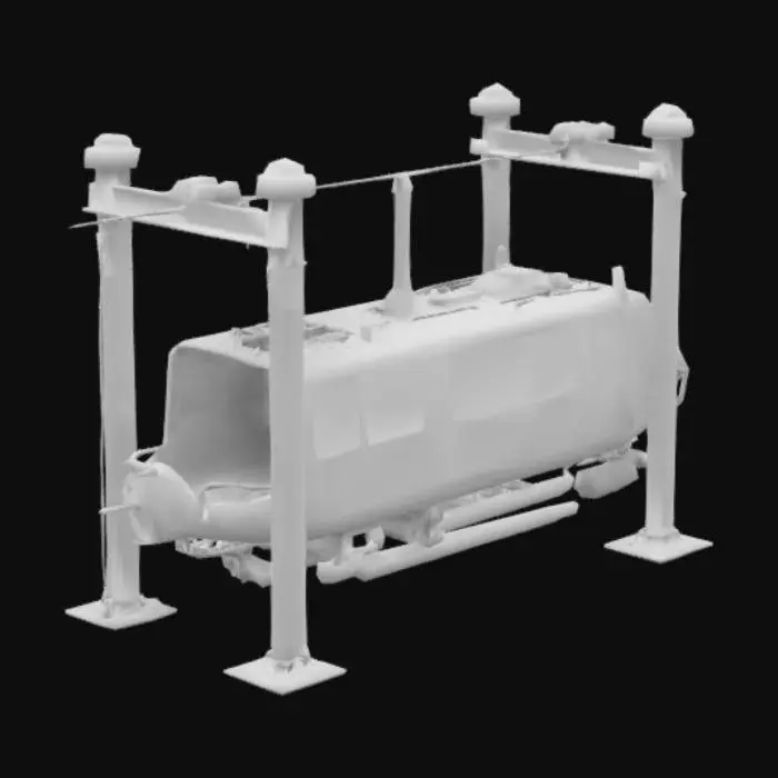 3D model for telepherique sous marin avec cabine et une bonbonne de gaz qui fait tourner une helice c est un telepherique mais sous l eau 2 pillier un cable qui les relie les 2 pillier une cabine raccrocher au pillier avec une roulis qui glisse sur pillier helice qui marche vraiment