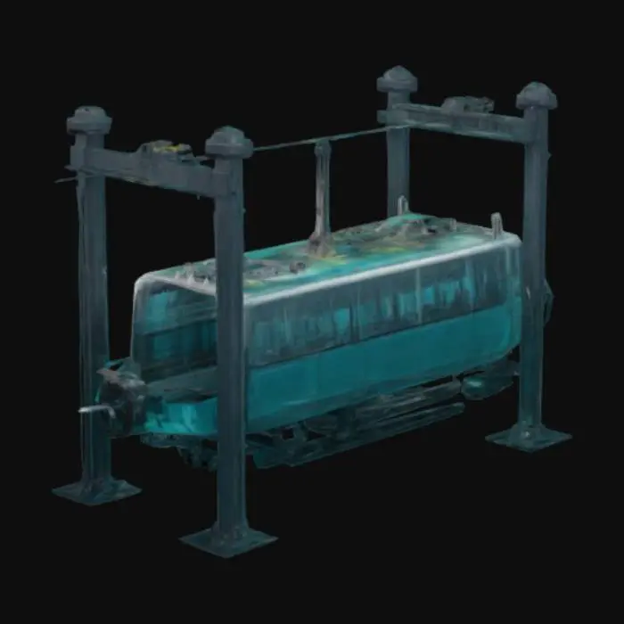 3D model for telepherique sous marin avec cabine et une bonbonne de gaz qui fait tourner une helice c est un telepherique mais sous l eau 2 pillier un cable qui les relie les 2 pillier une cabine raccrocher au pillier avec une roulis qui glisse sur pillier helice qui marche vraiment