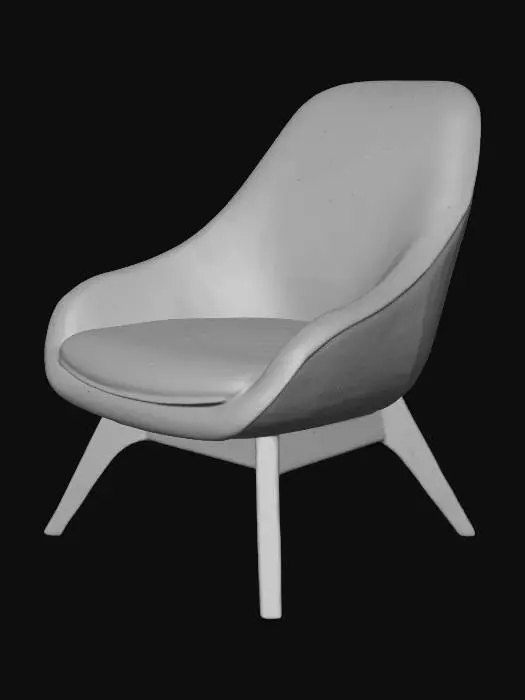 3D model for Beige Bouclé Armchair with Wooden Legs