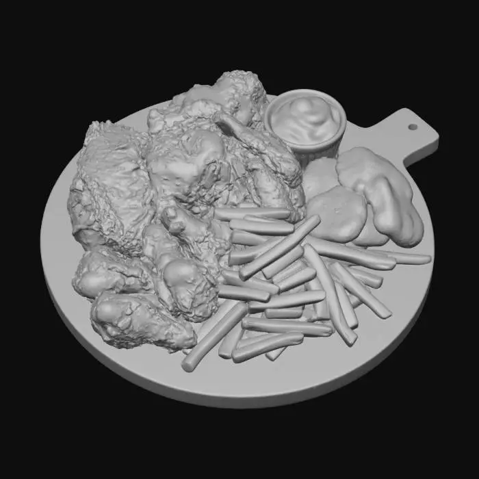 3D model for Crispy Fried Chicken with French Fries and catchup