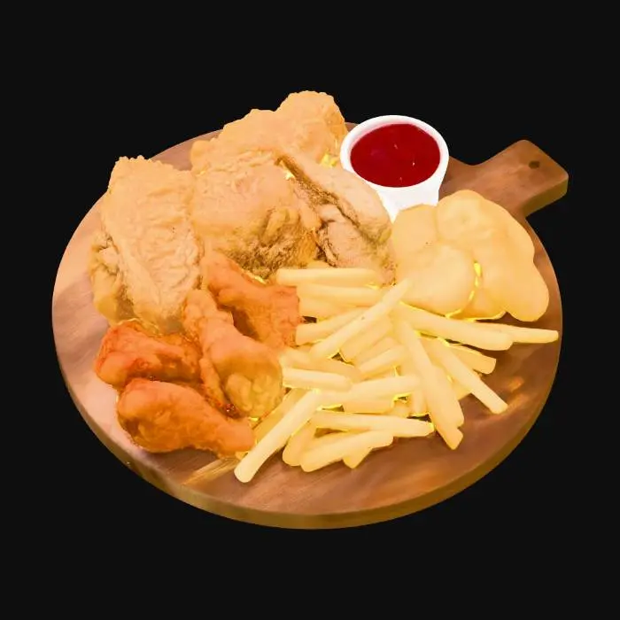 3D model for Crispy Fried Chicken with French Fries and catchup