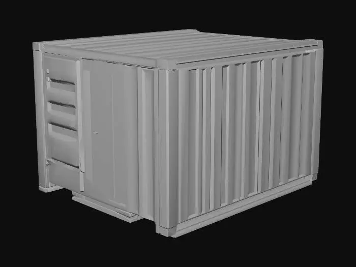 3D model for small post-apocalyptic decoration prop, abandoned metal container with slight rust and subtle damage, low poly game asset, optimized mesh, simple geometry, realtime ready, clean topology, realistic but not overly detailed, modular decoration object, suitable for game environments, minimal complex surfaces