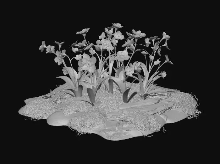 3D model for Floating mossy island of spring flowers