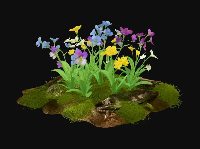 3D model for Floating mossy island of spring flowers