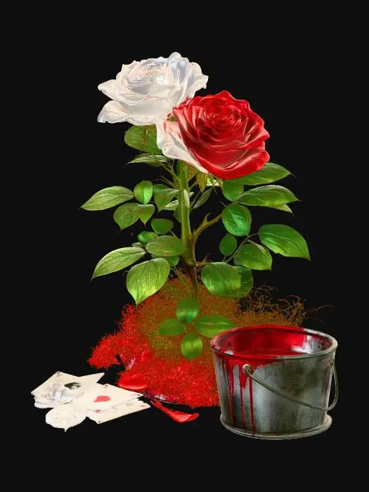 3D model for Ivory and Crimson Roses