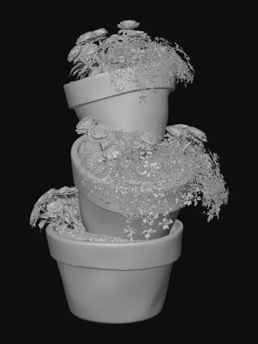 3D model for Tiered Terracotta Pots with Colorful Flowers