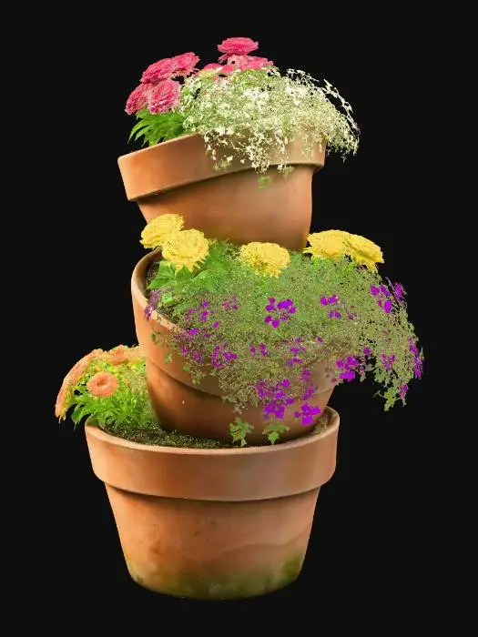 3D model for Tiered Terracotta Pots with Colorful Flowers