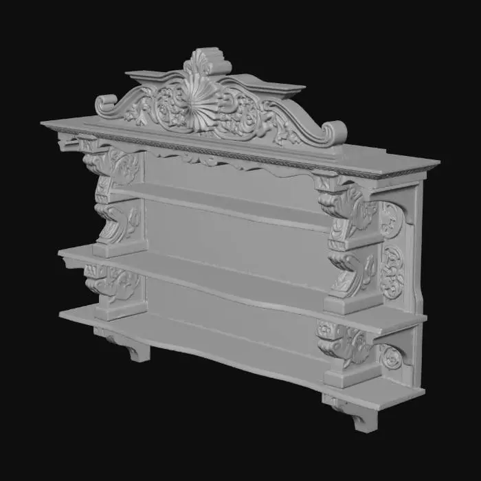 3D model for realistic medieval wooden shelf, game ready asset, low poly optimized mesh, clean topology, realtime rendering, simple geometry, realistic textures, modular decoration object, optimized for game engine