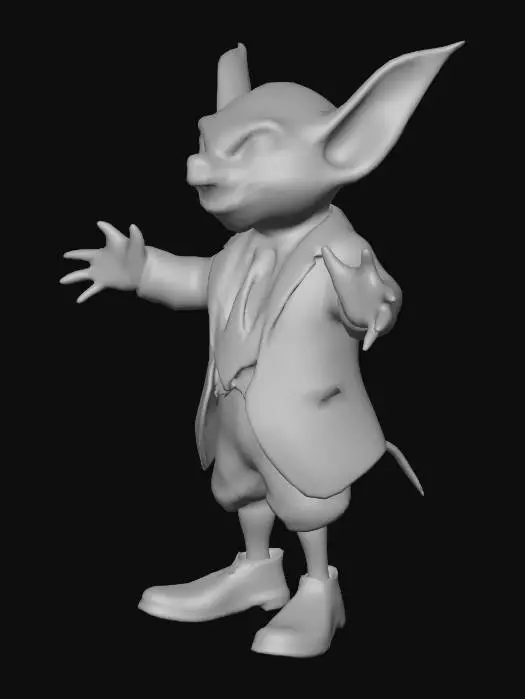 3D model for un gremlin avec une tête rappelant un président américain, en position pour rigging