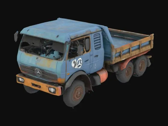 3D model for realistic abandoned and damage  truck with six wheels like mercedes truck