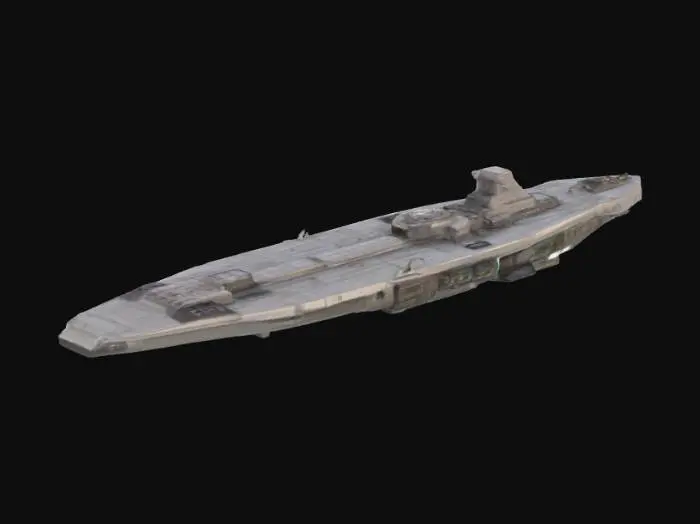 3D model for A long spaceship with an aircraft carrier-like deck for landing small spacecraft