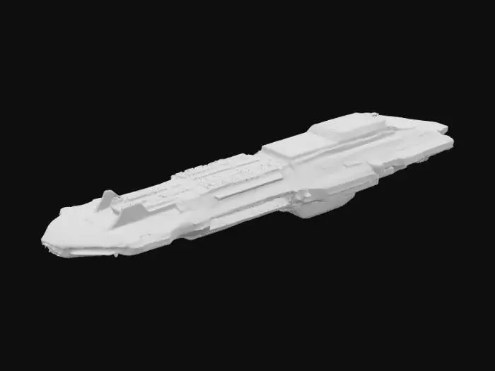 3D model for A long spaceship with an aircraft carrier-like deck for landing small spacecraft