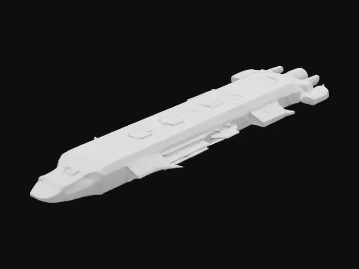 3D model for A long spaceship with an aircraft carrier-like deck for landing small spacecraft