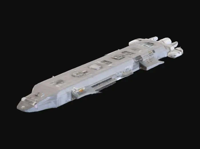 3D model for A long spaceship with an aircraft carrier-like deck for landing small spacecraft