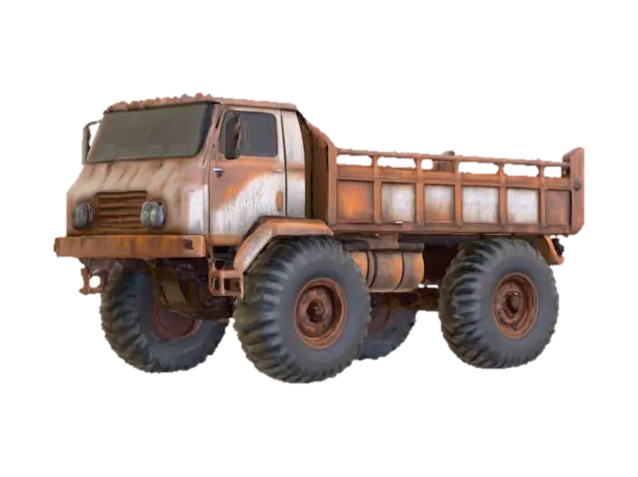 sci fi rusty lorry 6x6 3D model, vytvořený pomocí AI