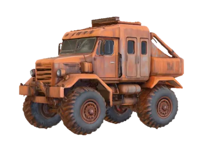 sci fi rusty lorry 6x6 3D model, vytvořený pomocí AI
