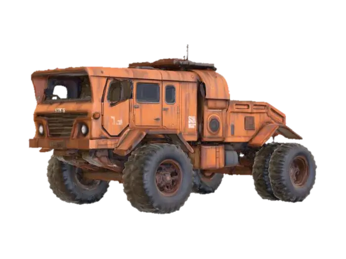 sci fi rusty lorry 6x6 3D model, vytvořený pomocí AI