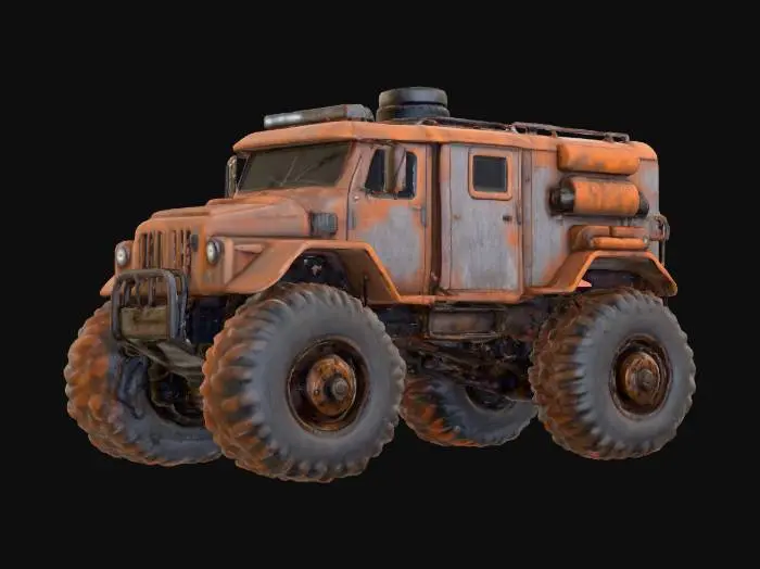 3D model for sci fi rusty truck 6x6
