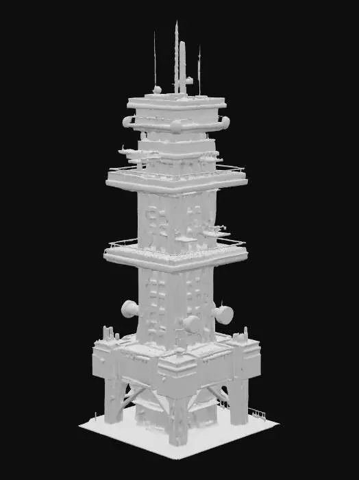 3D model for sci fi military tower with antennas, locators, radars