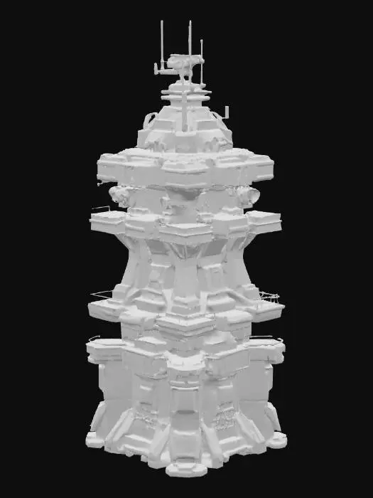 3D model for sci fi military tower with antennas, locators, radars