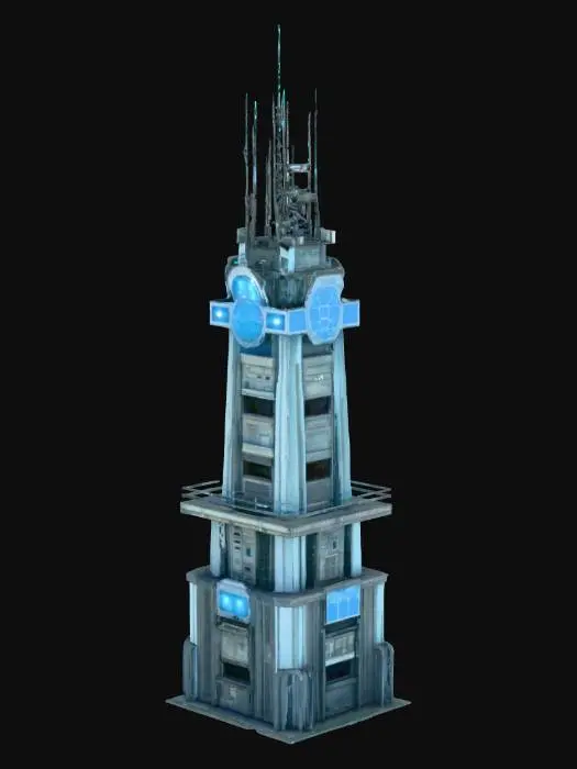 3D model for sci fi military tower with antennas, locators, radars