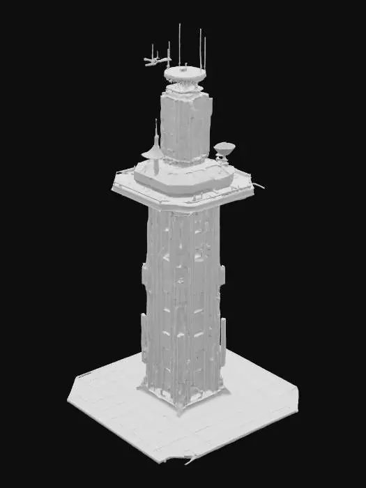 3D model for sci fi military tower with antennas, locators, radars