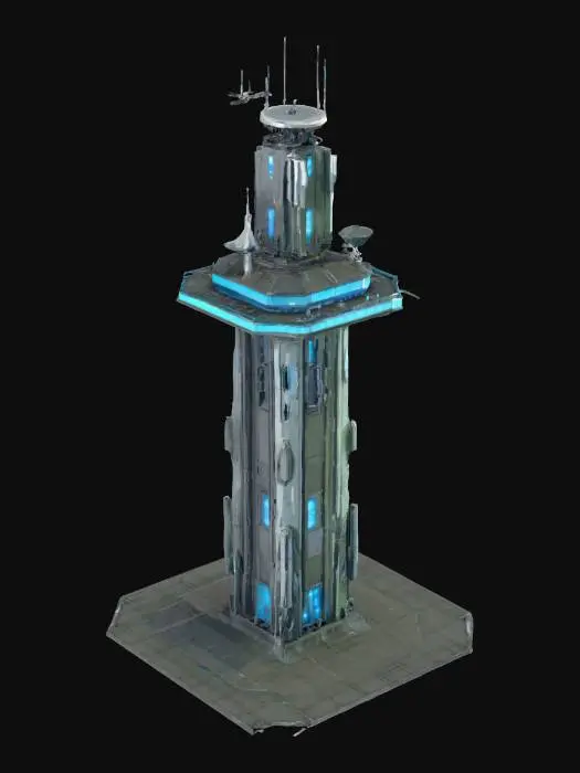 3D model for sci fi military tower with antennas, locators, radars
