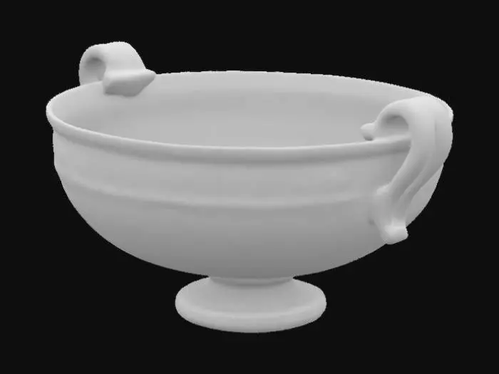 3D model for Ancient Greek kylix with traditional ancient embossed ancient Greek "running wave" ornament, ceramic, Polished