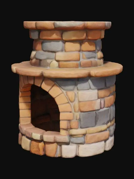 3D model for 一个灶台，砖石材质，中间有一个半圆形柱体的中空，上面是平台。
