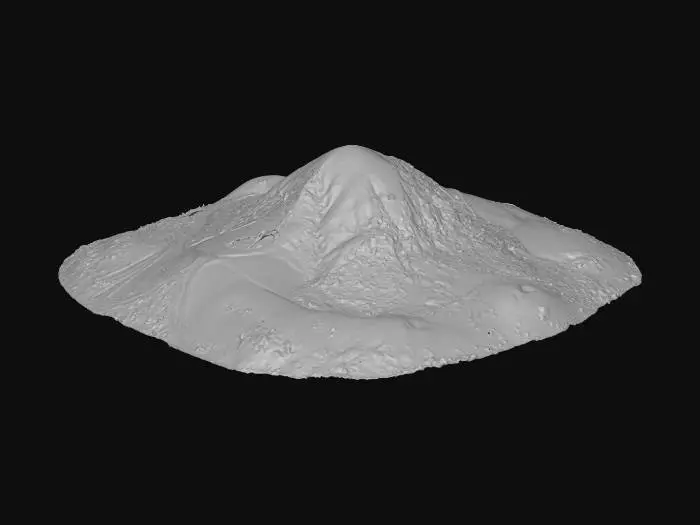 3D model for 이 산의 전체적인 모습이 다 잘 보이게 만들어줘. 산이 끝나는 부분이 자연스럽게 보여야돼